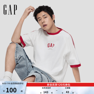 Gap 纯棉logo印花宽松运动短袖T恤 白色 M