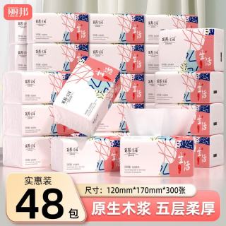 丽邦 生活系列 抽纸 5层300抽48包(120*170mm)