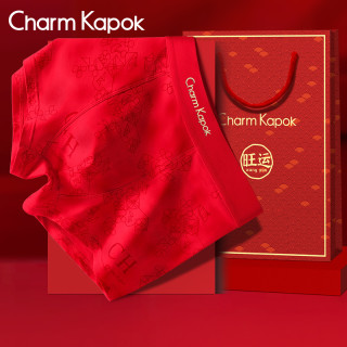 CharmKapok男士内裤红色本命年属马年纯棉100%全棉裆四角短裤礼盒