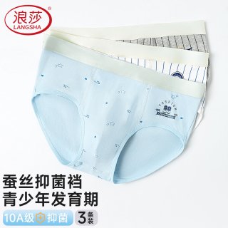 浪莎 男初中生纯棉抗菌三角裤头裤  3条装