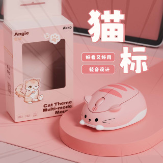Akko 猫猫蓝牙无线鼠标便携可爱女生三模鼠标笔记本电脑静音办公2.4G双模干电池鼠标 安琪