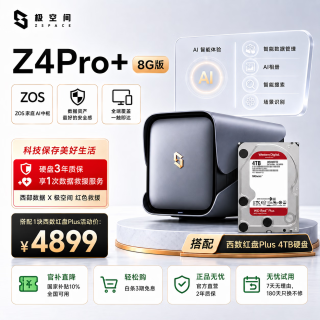 极空间 四盘位 Nas网络存储服务器+西数红盘 4TB硬盘  8GB 4TB