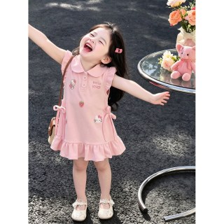 靓贝城堡 女童夏装连衣裙2026新款儿童飞袖polo裙女宝宝公主裙夏季薄款裙子 粉色 110