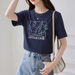 安踏 透气女子印花短袖夏季圆领宽松百搭T恤休闲潮流透气运动上衣女
