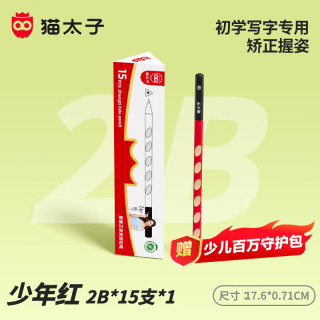 猫太子 2B洞洞铅笔小学生练字铅笔儿童正姿矫姿三角木杆沾顶易抓握无毒开学文具 15支2B红木