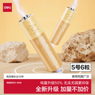 得力 5号电池 碱性干电池6粒装 适用耳温枪/血糖仪/无线鼠标/遥控器/血压计/挂钟/血氧仪等 82900