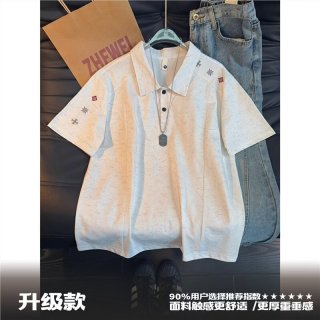 举风 紫色扎染刺绣短袖t恤男夏季解构拼接翻领POLO衫美式重磅正肩半袖