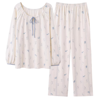 莫代尔 100%纯棉女士长袖圆领家居服套装