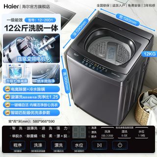 海尔 洗衣机全自动家用波轮12公斤大容量直驱变频一级官方正品20D1