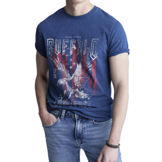 BUFFALO David Bitton 适合成人 男性 时尚T恤 短袖美式T恤 圆领 短袖 标准版型 Blue Depths Small
