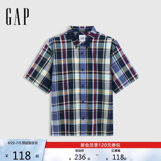 Gap 男士格纹翻领短袖衬衫 731134