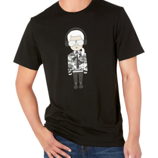 KARL LAGERFELD 男士短袖圆领T恤 反光图案 棉质运动休闲上衣 黑色白色 X大码