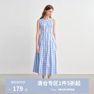 独束 微胖正肩显瘦裙子 线雕裙 蓝白格-无袖 M
