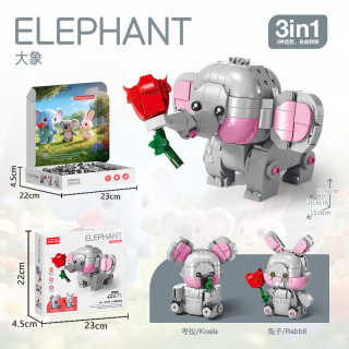 乐乐兄弟 三变化萌宠动物系列积木 9171小象552颗粒(三变)552颗粒