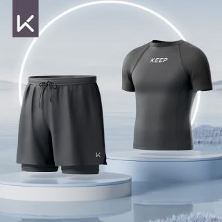 Keep 泳裤男士防尴尬双层宽松游泳裤泳衣套装9291 黑色 L
