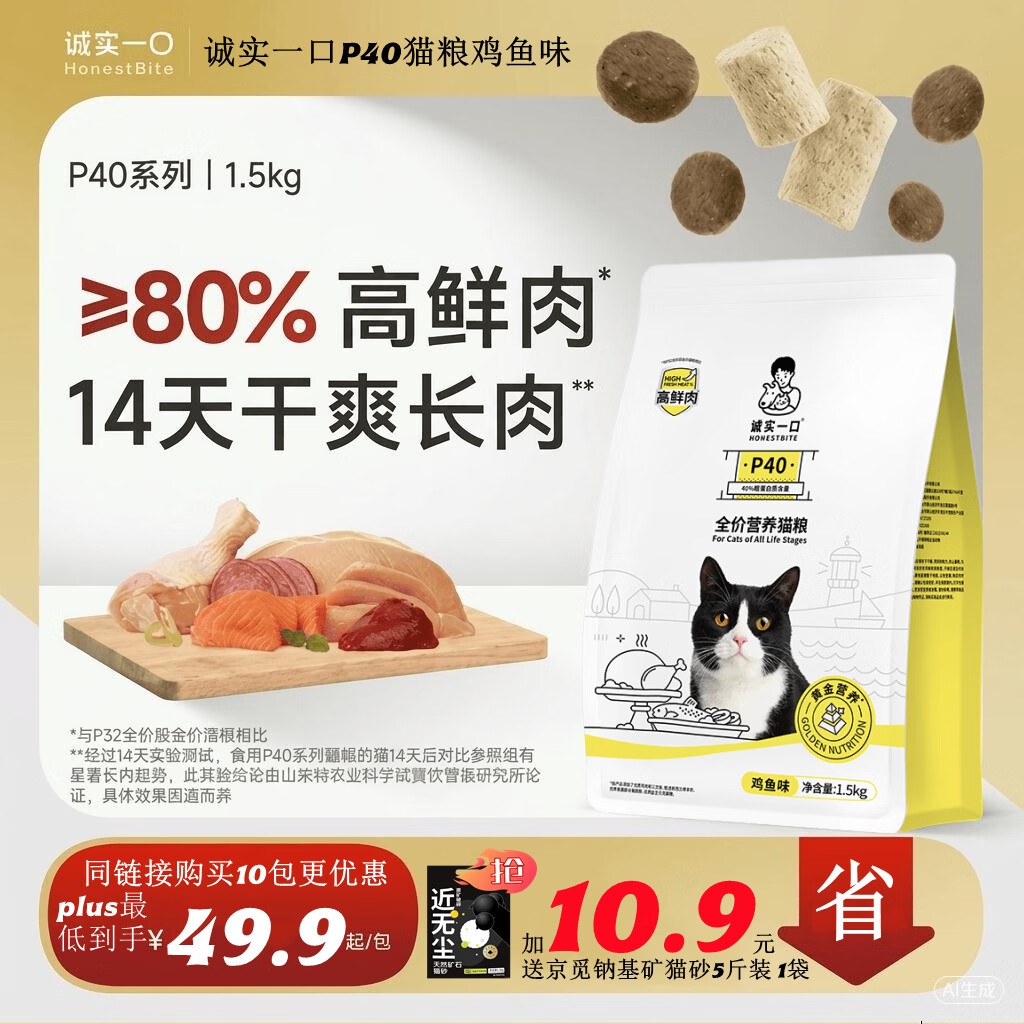 诚实一口 P40猫粮 10.5kg(1.5kg*7袋) 全价成幼猫干粮