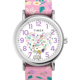 TIMEX 女士石英腕表 38毫米圆形表盘 织物表带 矿物玻璃 30米防水 粉色