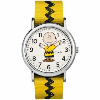 TIMEX 中性石英腕表 38mm圆形白盘 黄黑条纹尼龙表带 夜光功能 30米防水