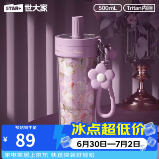 世大家 棠梨听雪 塑料吸管杯 500mL 便携