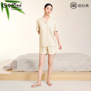 金利来 纯棉翻领短袖短裤家居服套装 玉石白 L