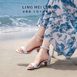 一字带凉鞋 羊皮女鞋 一字带珍珠凉鞋