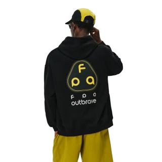 FPA 撞色logo印花运动帽衫休闲美式高级感潮流潮牌秋季黑色连帽卫衣男 黑色 S