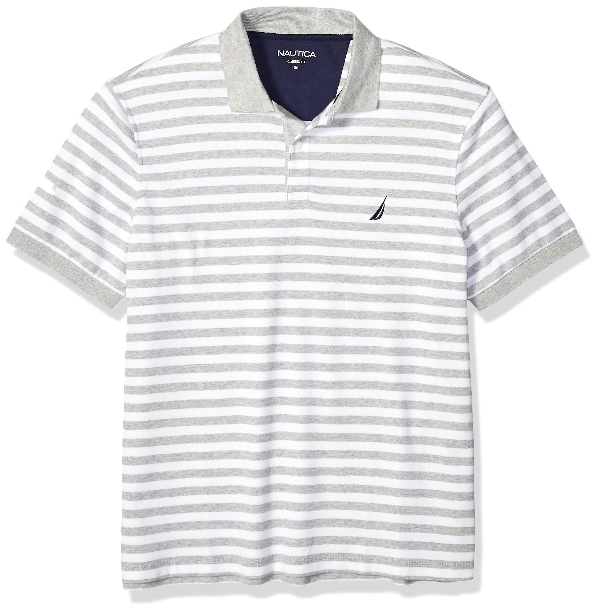 NAUTICA 诺蒂卡 男士纯棉条纹POLO衫 杂灰色 2X Big