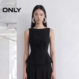 ONLY 2026夏季新款优雅一字领无袖褶皱收腰蕾丝衫上衣女|126151008 H1Z黑色