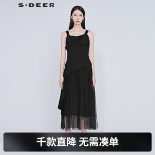S.DEER 女士拼接吊带网纱连衣裙 S20281282