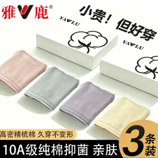 雅鹿 女士纯棉抗菌内裤 无痕中腰 10A级抗菌 3条装 L码