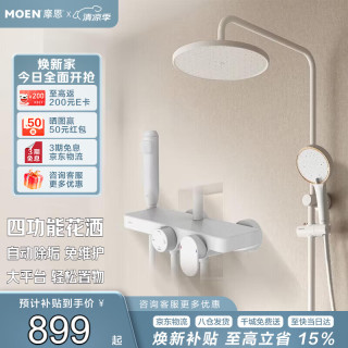 摩恩 淋浴花洒套装 大置物台自动除垢大顶喷手持带喷枪四功能卫浴套装