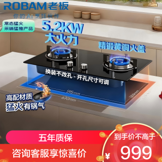 老板 燃气灶20B2A家用天然气双灶嵌入式煤气灶5.2kW可调节小尺寸灶具灶台猛火灶燃气灶