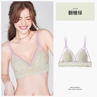 好奇蜜斯 法式内衣女夏薄无钢圈小胸蕾丝文胸罩套装三角兔耳杯纯欲