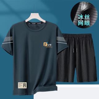 楠飞华裳 冰丝套装男  夏季速干弹力薄款短袖五分裤