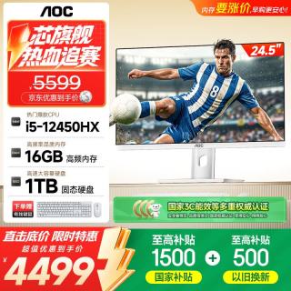 AOC 一体机电脑台式机24.5英寸高清AI办公商用家用学习（12代酷睿I5-12450HX 16G 1TSSD WiFi 键鼠)