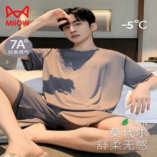 猫人 夏季莫代尔凉感短袖短裤家居服套装 4XL