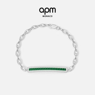 APM Monaco apmMonaco绿色密镶炼环手链牌状手饰小众高级感礼物女生生日实用