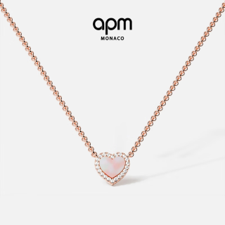 APM Monaco 粉母贝爱心玫瑰金可调节项链锁骨链少女送女 粉母贝爱心项链