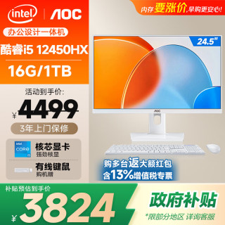 AOC 一体机台式电脑商务办公家用设计主机 i5-12450HX 16G 1TB 24.5寸