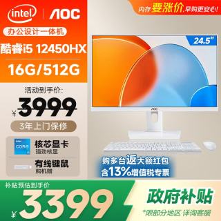 AOC 一体机台式电脑商务办公家用设计主机 i5-12450HX 16G 512G 24.5寸