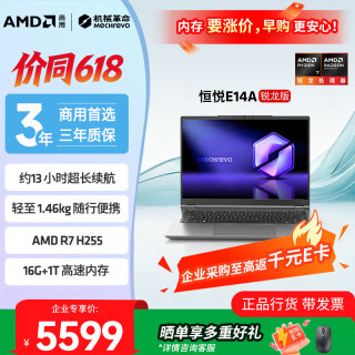 机械革命 恒悦E14A 14英寸 轻薄商务笔记本 锐龙7H255 16G+1T 三年质保 2.8k屏 灰色