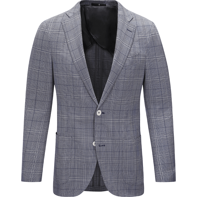 蓝豹 男士修身绵羊毛西服套装 浅灰底蓝格 50C(175/100A)
