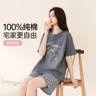 芬腾可安 休闲女士睡衣家居服套装短袖短裤条纹休闲服外穿