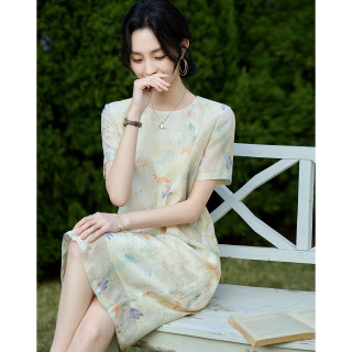 德玛纳 女式连衣裙 蝴蝶印花 A字后中拉链