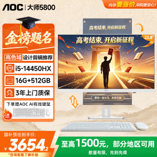 AOC 大师5800 商用娱乐AI一体机台式机电脑23.8英寸（14代i5-14450HX 16G 512G AI键鼠）白