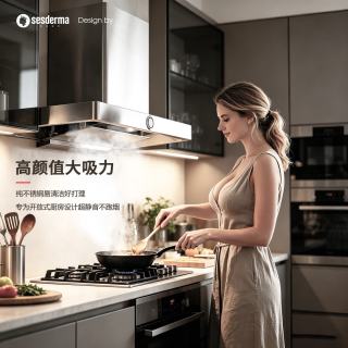 赛斯黛玛 赛斯德玛油烟机顶吸式不锈钢大吸力家用厨房抽油烟机超薄静音油烟机油烟分离自清洗开放式厨房首选