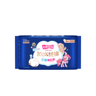 七度空间 少女超薄100%纯棉亲肤超长夜用卫生巾338mm*8片