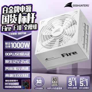 长城 Fire白金全模组电源 台式机主机电源/自动启停 F10白金全模白色ATX3.1（额定1000W）