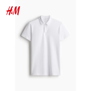 H&M 0956343 薄款正肩翻领 白色 2XL 男士POLO衫