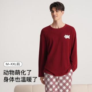 Ubras 春夏奶酪绒动物睡衣圆领宽松长袖长裤套装家居服男款